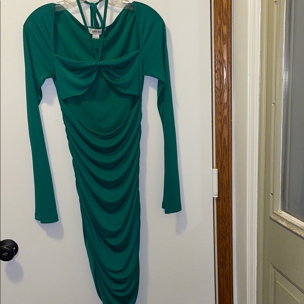 alana eve Green Ruched Long Sleeve Dress Size Small